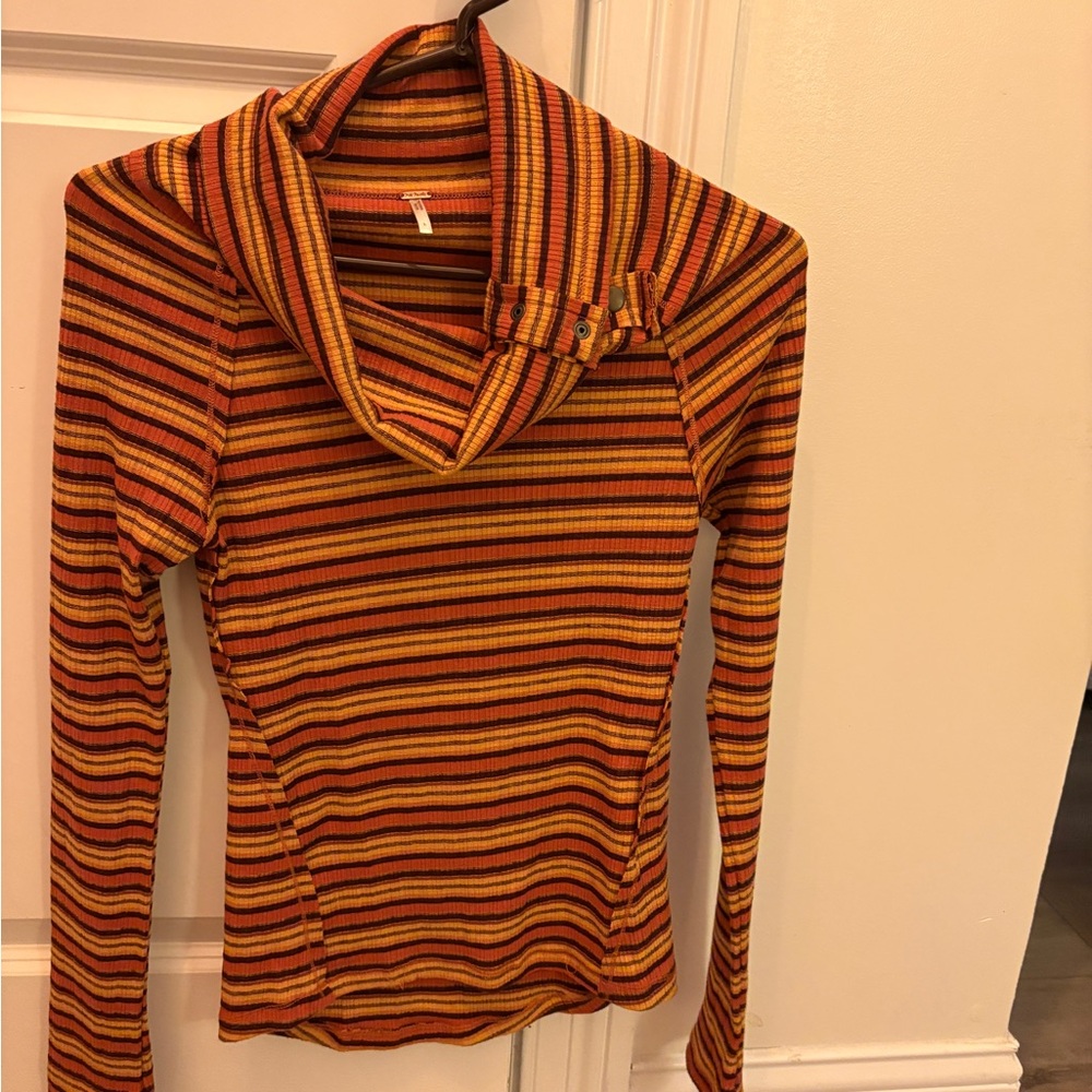 Free People Multicolor Striped Cowl Neck Top
